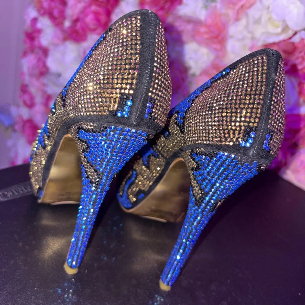 ALBA Lola-8 Blue Bronze Rhinestone Platform Pumps Size 7.5 Evening Prom Heels